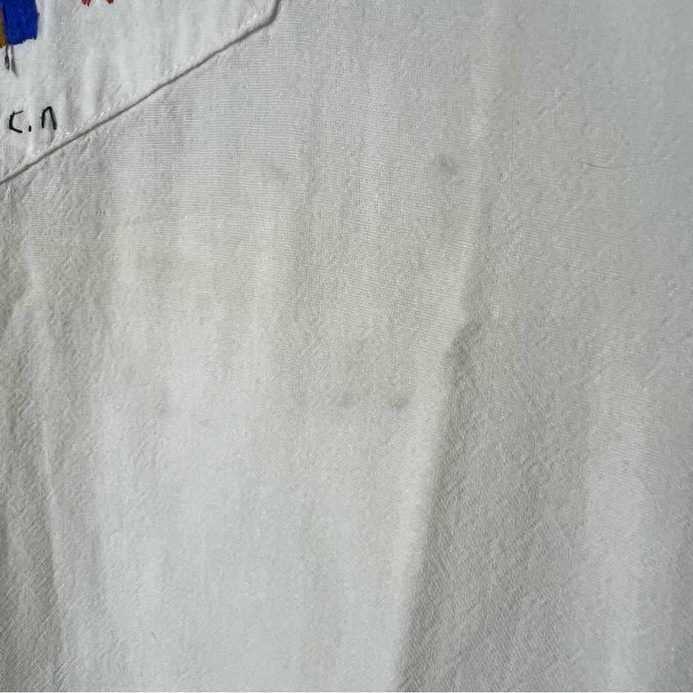 Handmade El Salvador Folk Art Embroidered Blouse Vintage White Cotton One Sz. M - Picture 5 of 6